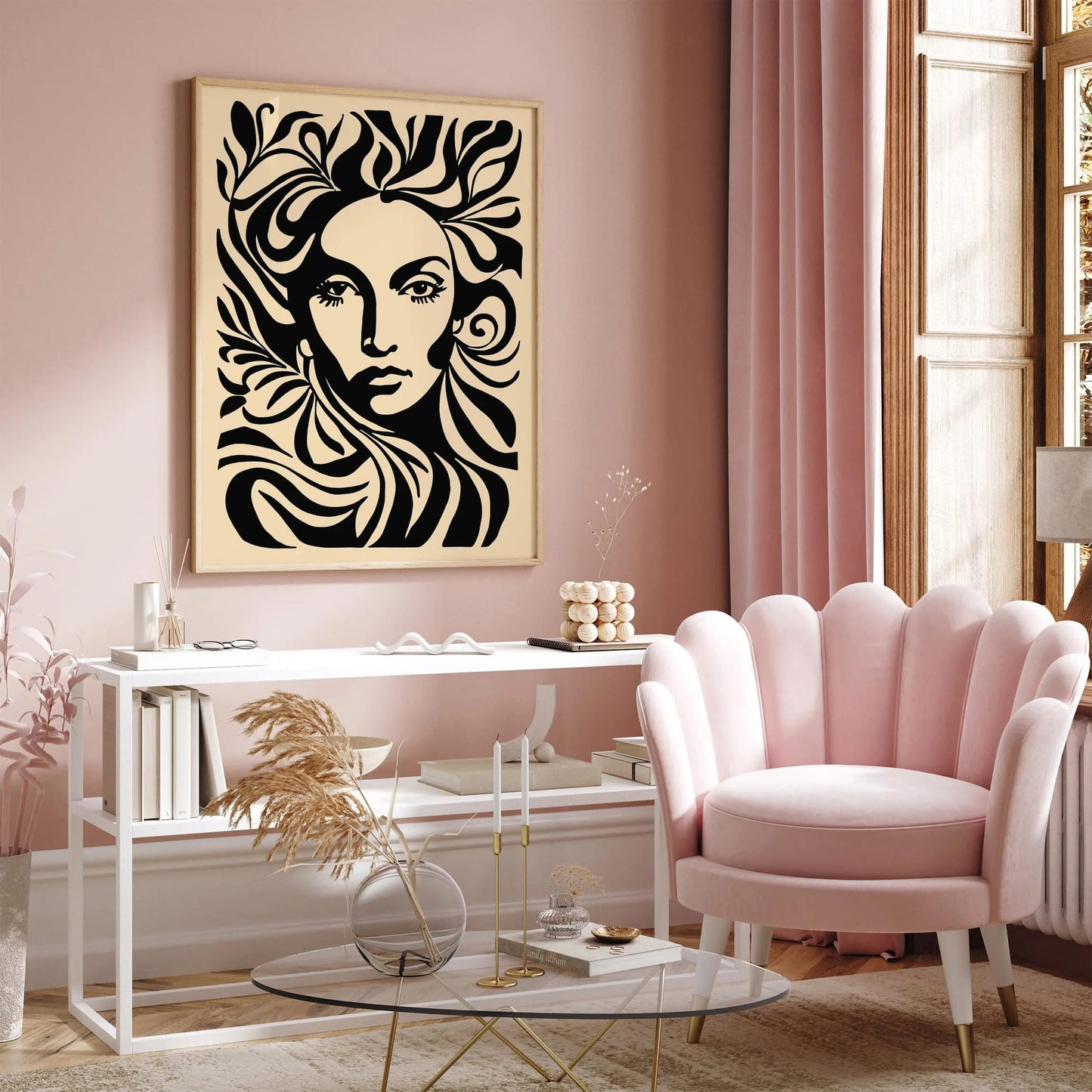 Black Ink Style Woman Face Portrait Art Print