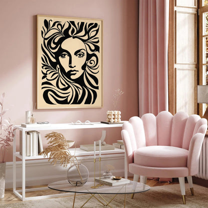 Black Ink Style Woman Face Portrait Art Print