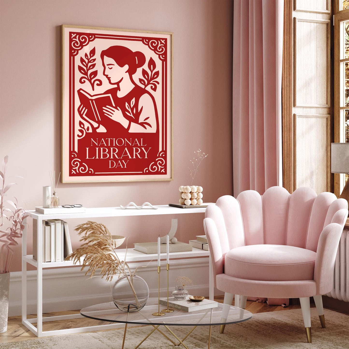 National Library Day Poster - Reading Woman Wall Art