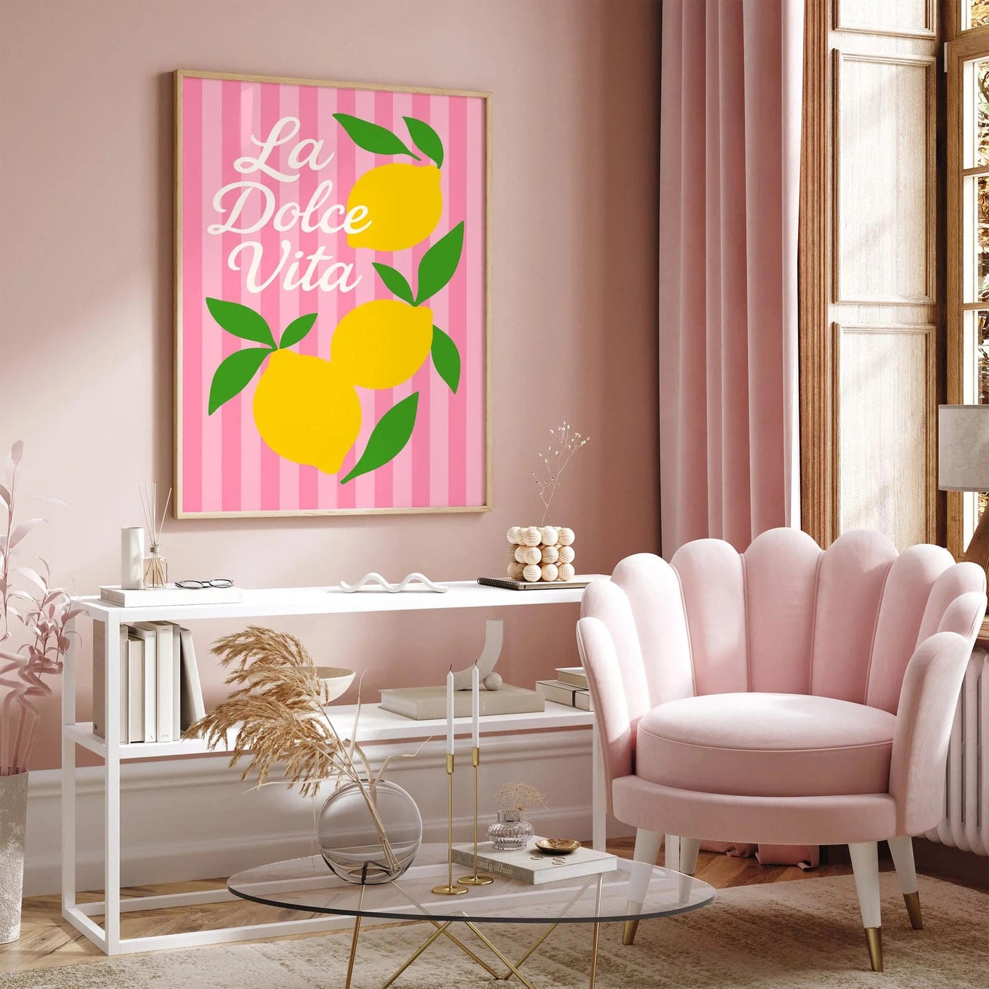 La Dolce Vita Poster - PInk Striped Pattern