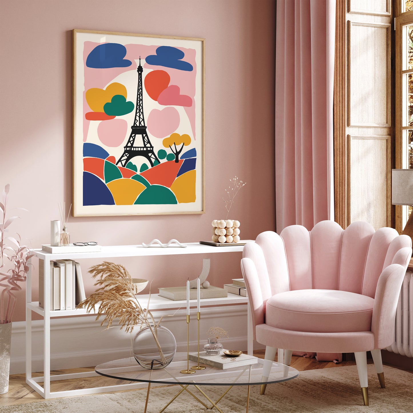 Colorful Eiffel Tower Kids Room Art