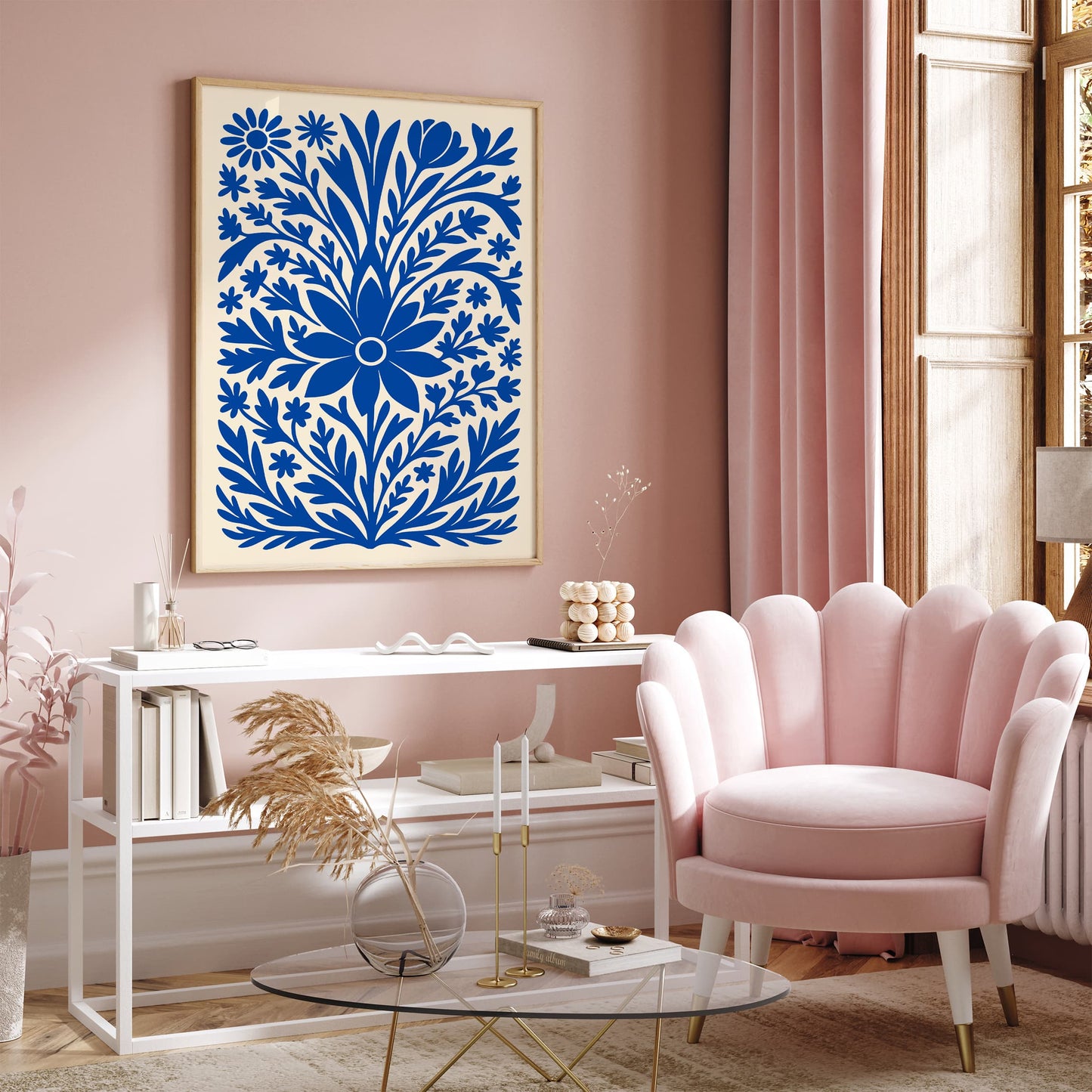 Blue Boho Chic Floral Art Print 2026