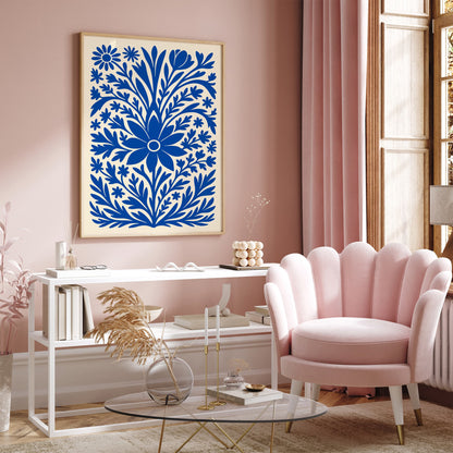 Blue Boho Chic Floral Art Print 2026