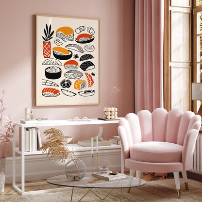 Modern Sushi Illustration for Kitchen Decor