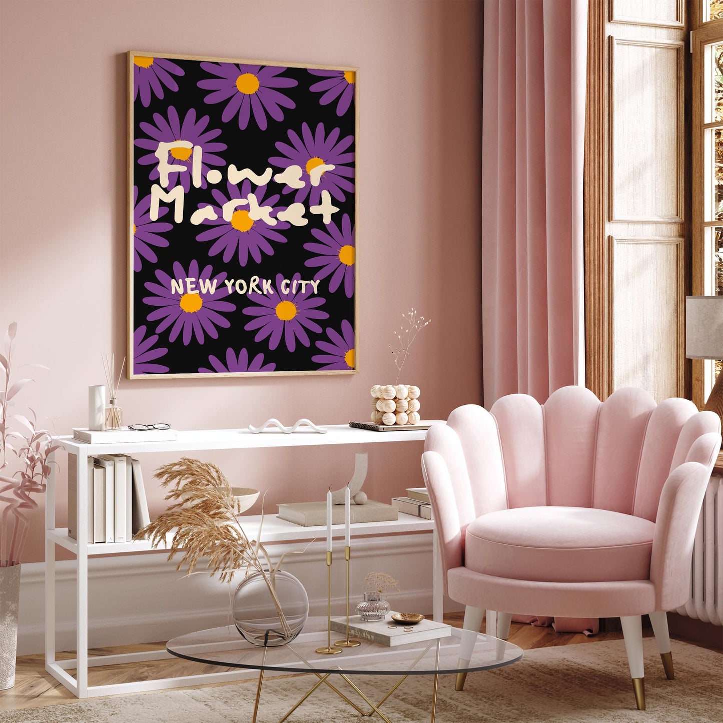 Flower Market New York City Poster, Purple Daisies Print