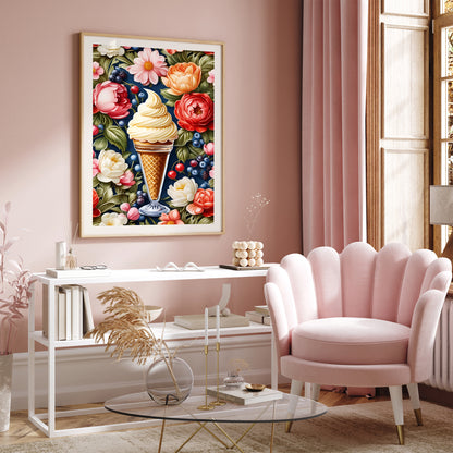 Delicious Ice Cream in Flowers Poster