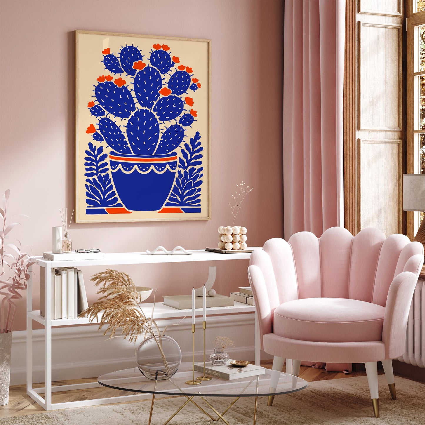Blue Blooming Cactus Plant Print