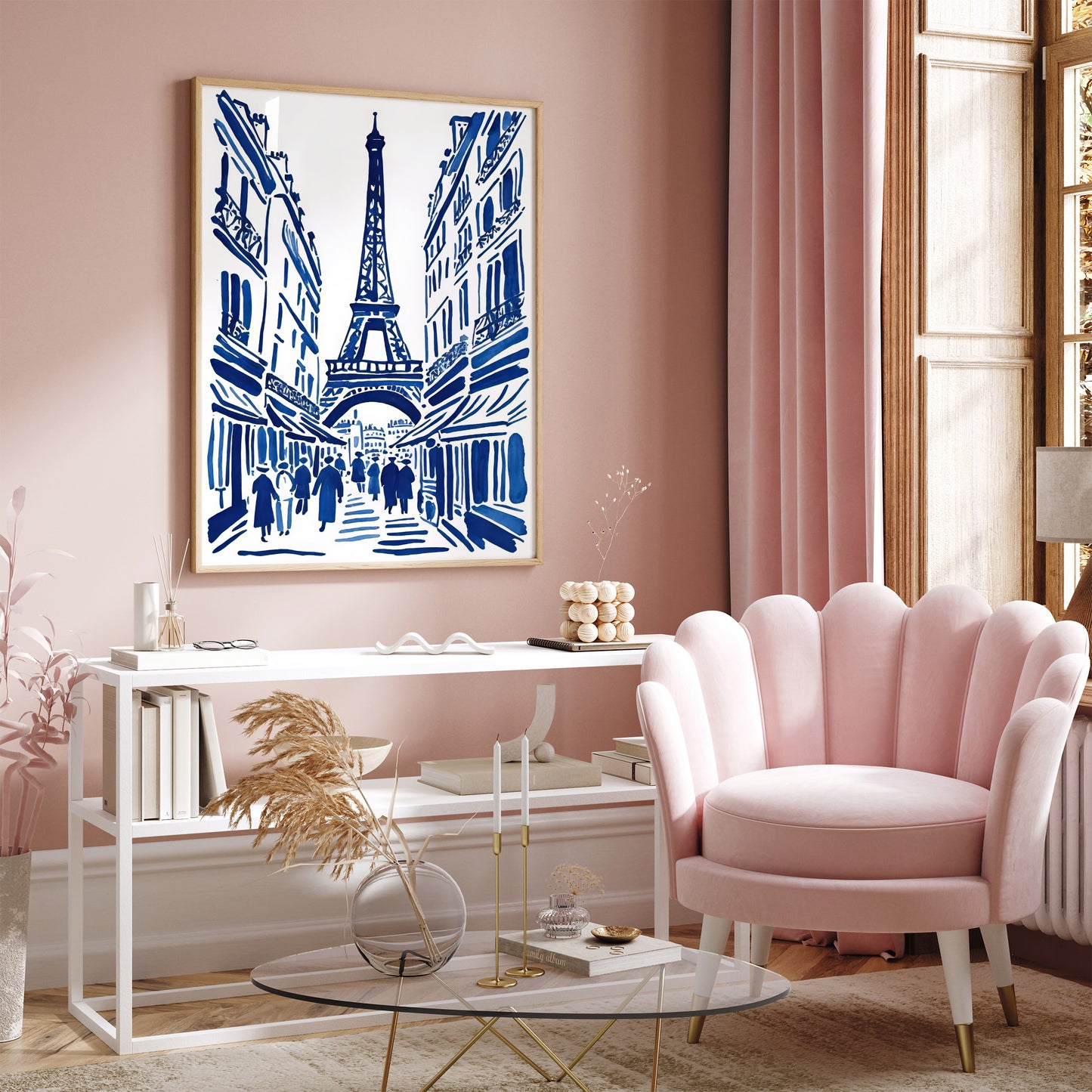 Paris, France Blue Ink Painting Print 2024