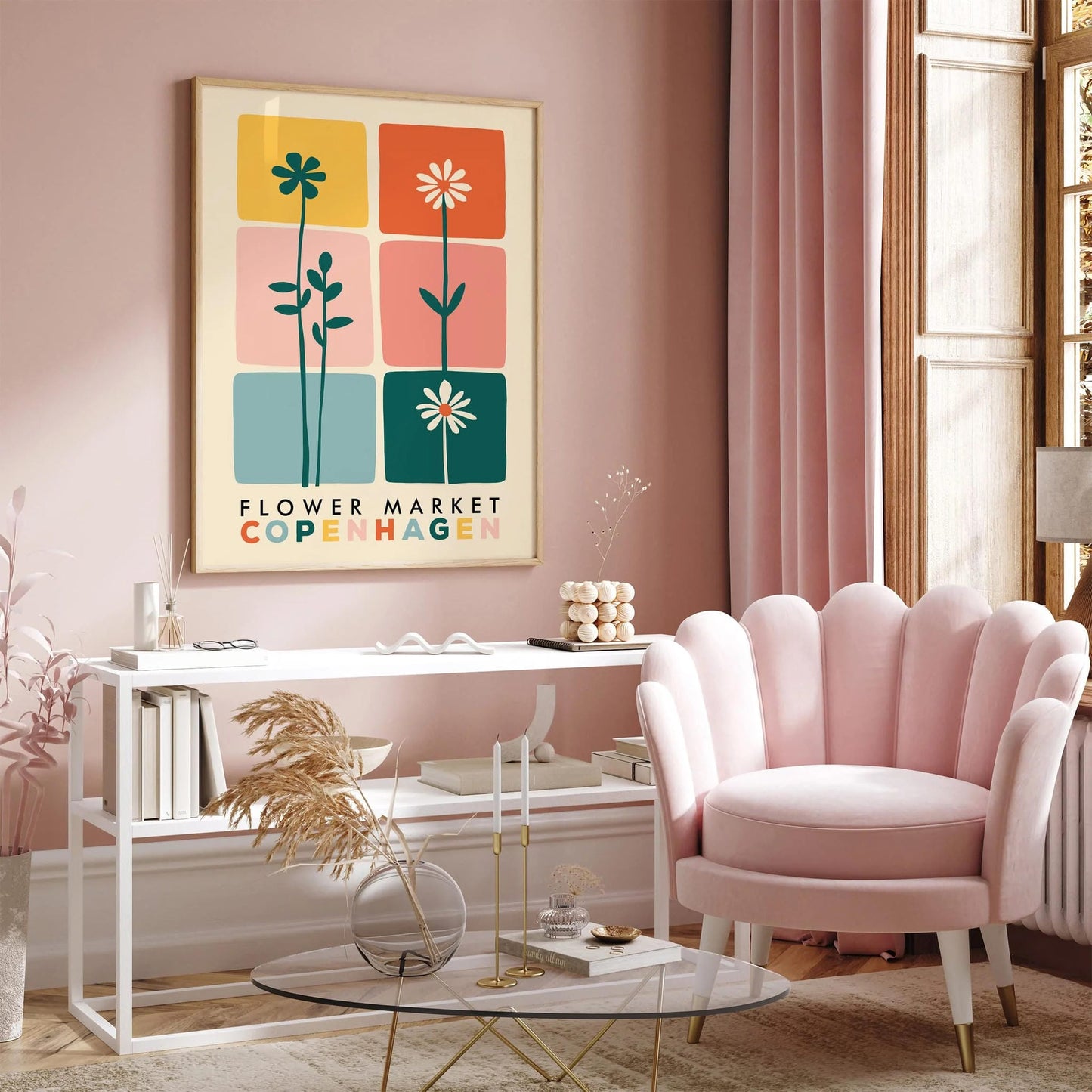 Retro Flower Market Copenhagen Denmark Poster