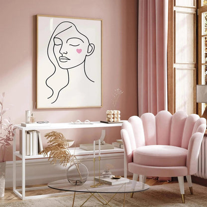 Line Art Cute Woman Portrait with Pink Heart on Cheek