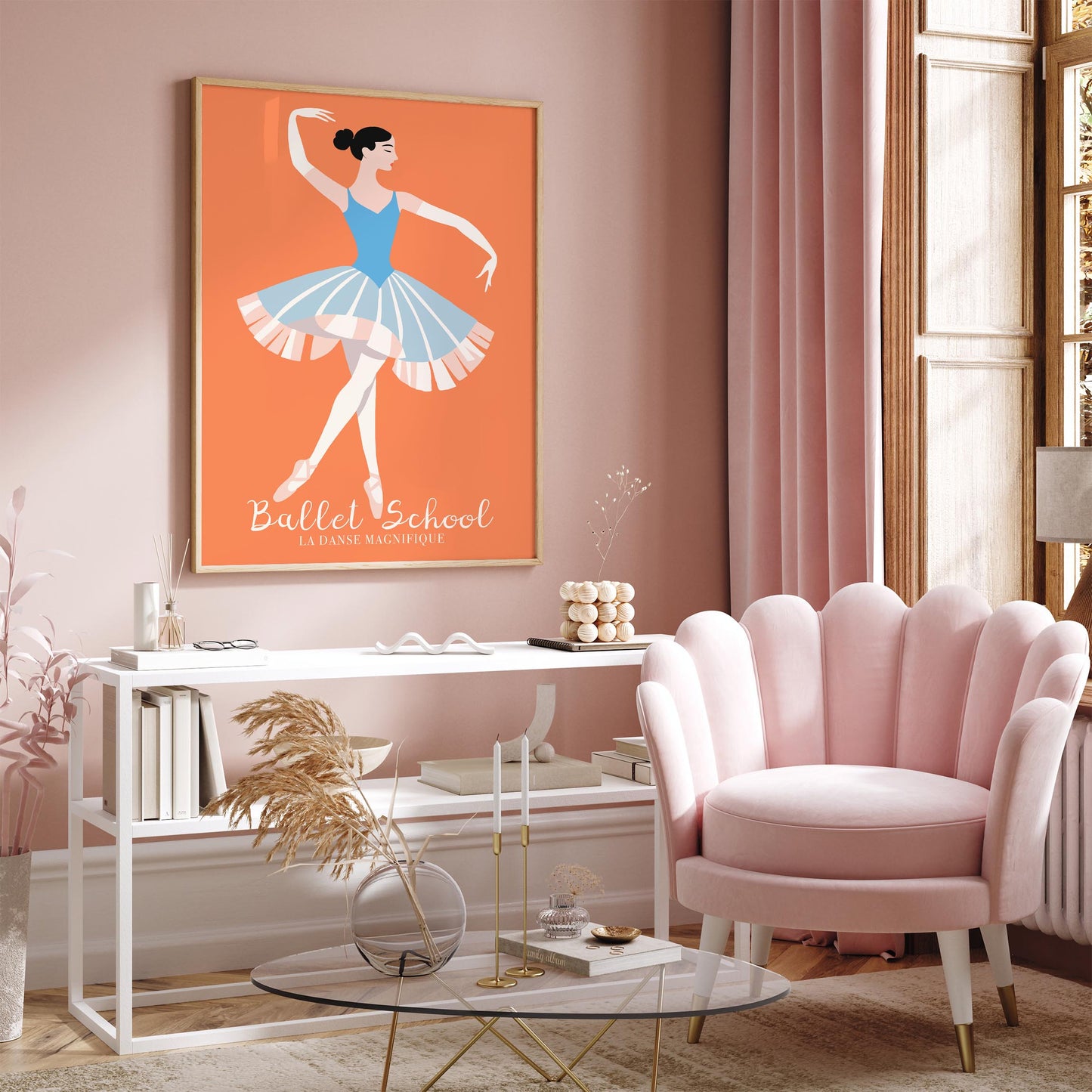 Aesthetic Ballet School Poster - Elegant Ballerina Wall Art Illustration