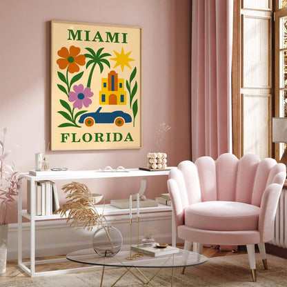 Miami Florida Colorful Retro Travel Poster