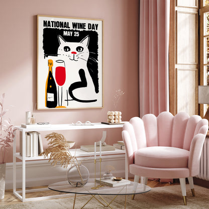 National Wine Day Quirky Cat Poster