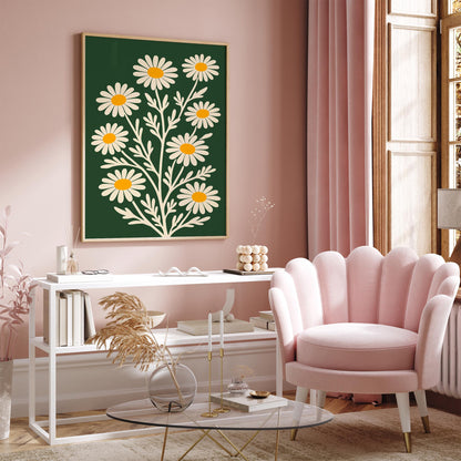 Retro Daisy Poster – Green Floral Wall Art