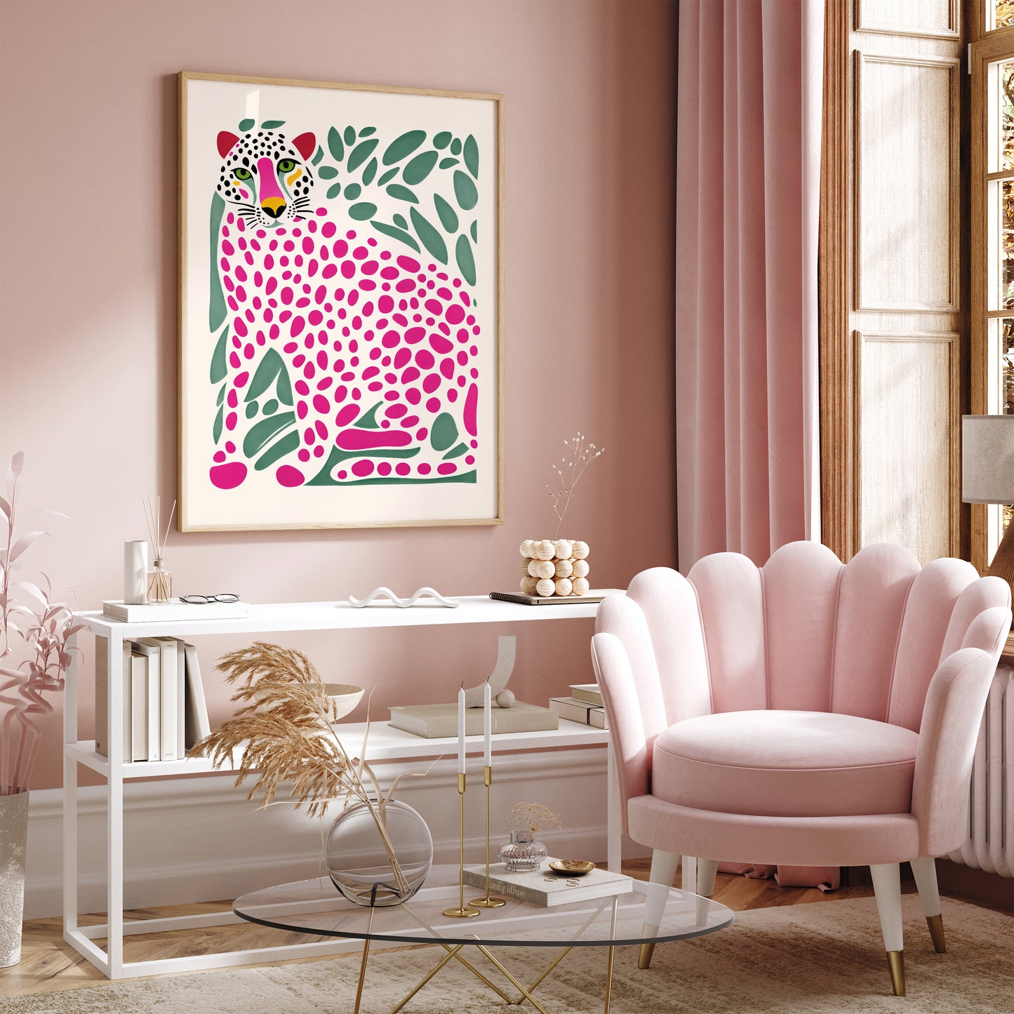 Pink Jungle Panther Art Print