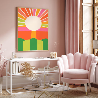 Mid-Century Modern Sun Art Colorful Decor