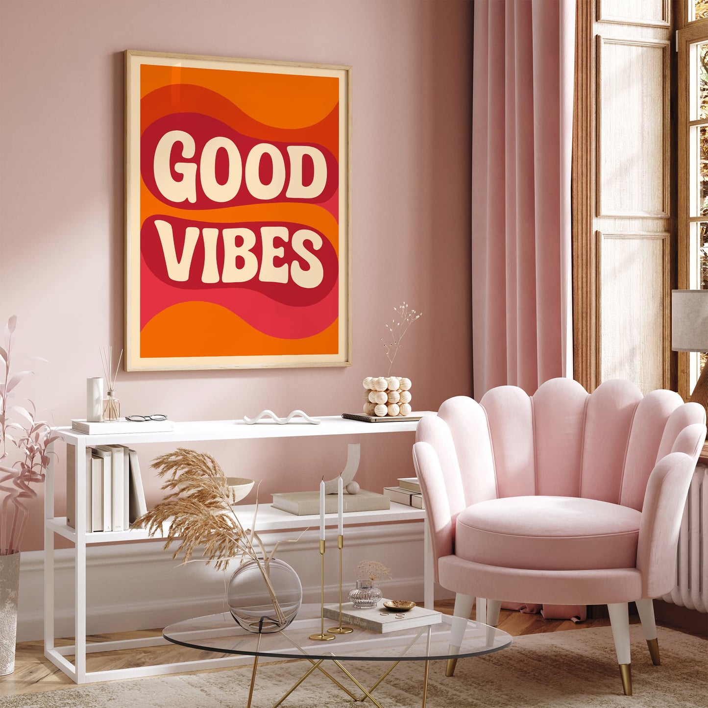Good Vibes Quote Poster - 70s Style Waves Print