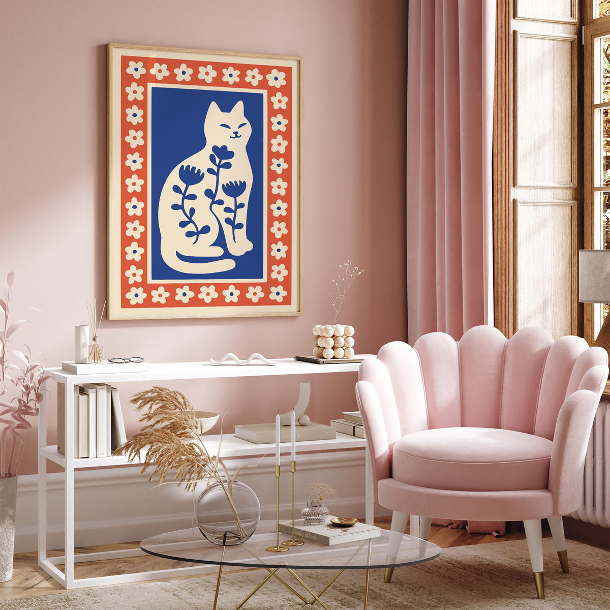 Blue Cat Flower Lover Poster