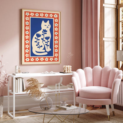 Blue Cat Flower Lover Poster