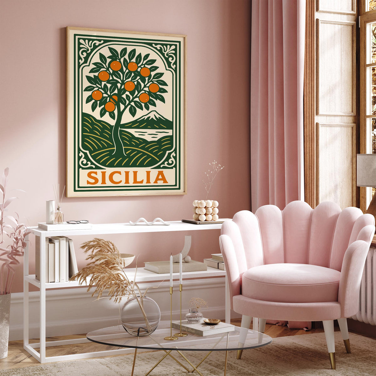 Sicily Orange Tree Travel Poster