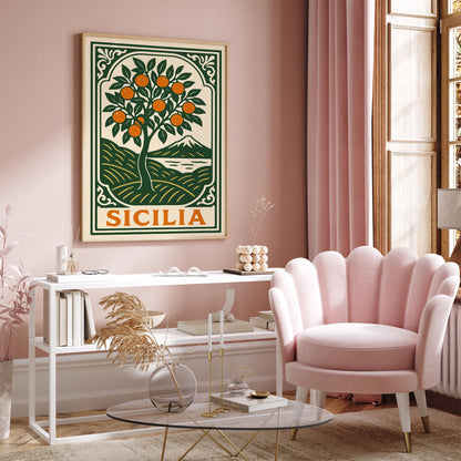 Sicily Orange Tree Travel Poster