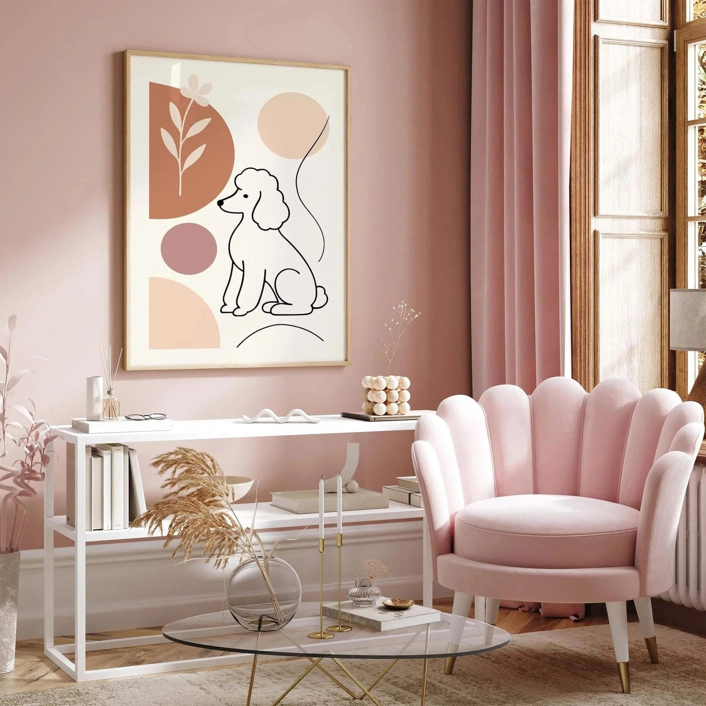 Aesthetic Poodle Dog in Neutral Soft Tones Poster