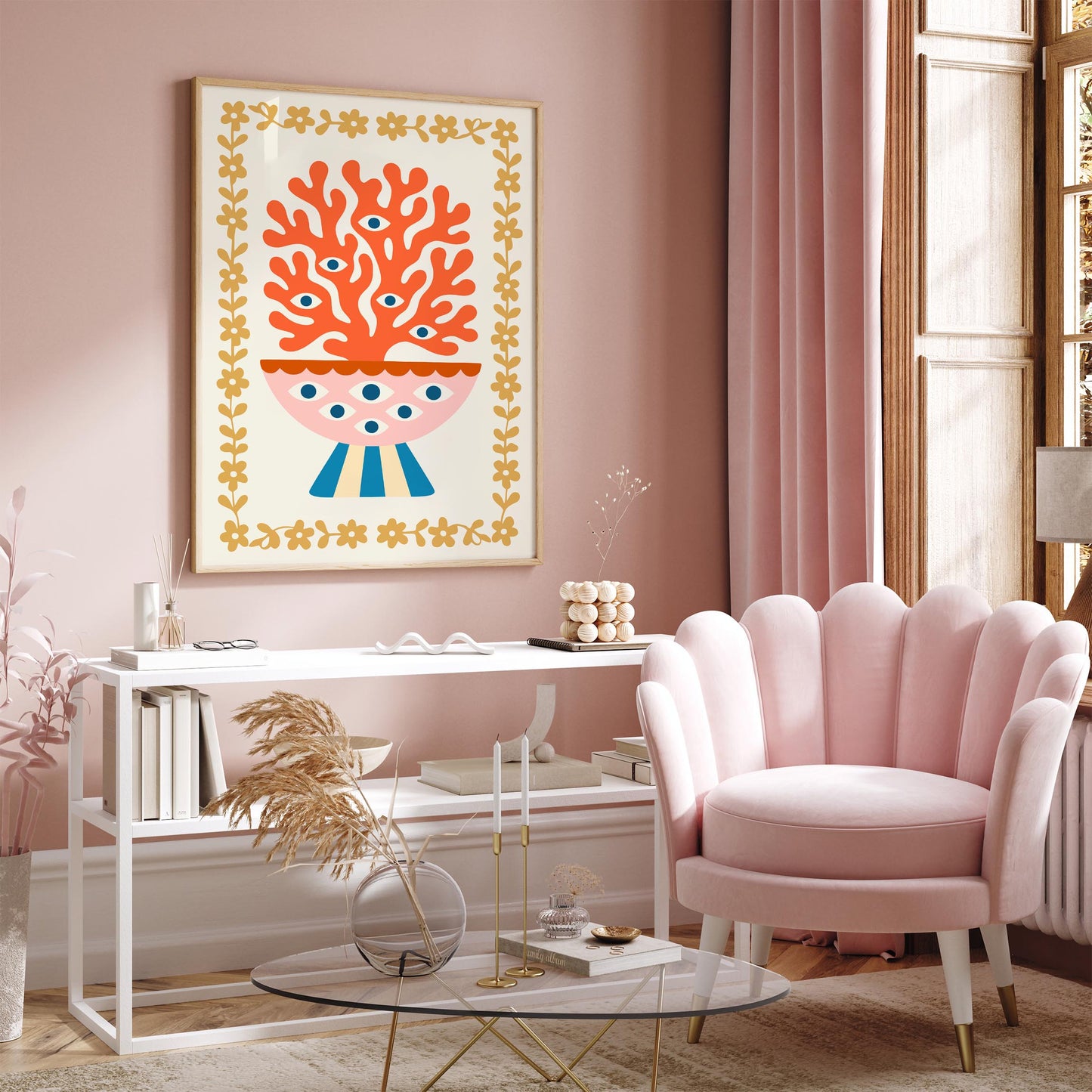 Abstract Floral Vase with Eyes Poster