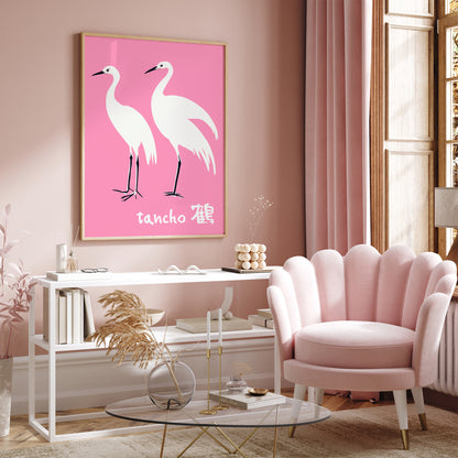 Tancho - Japanese Crane Bird Pink Poster