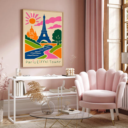 Paris Eiffel Tower Poster - Colorful Cute Wall Art