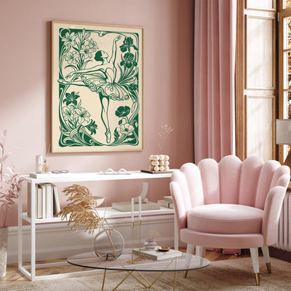Green Floral Ballerina Poster