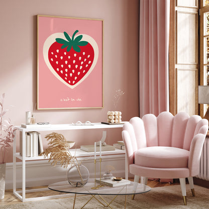 Pink Minimalist Strawberry Art Print