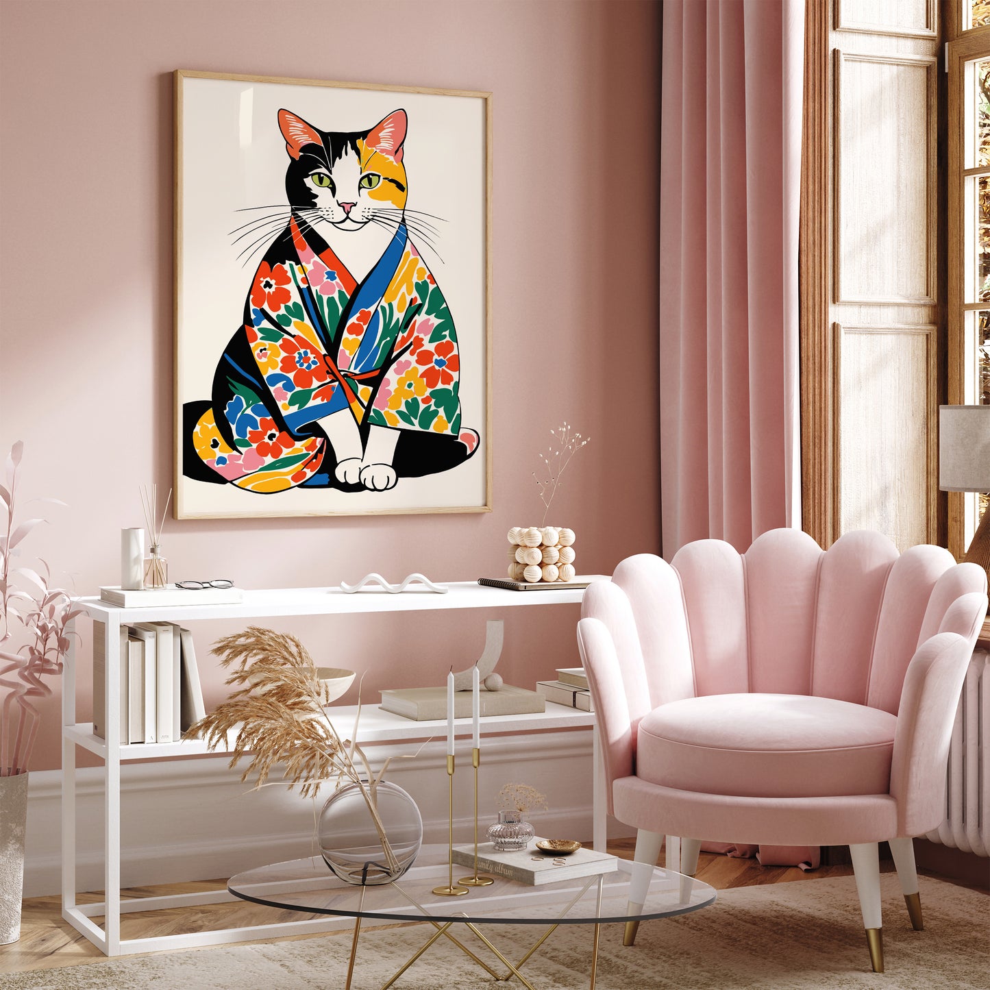 Floral Kimono Cat Poster