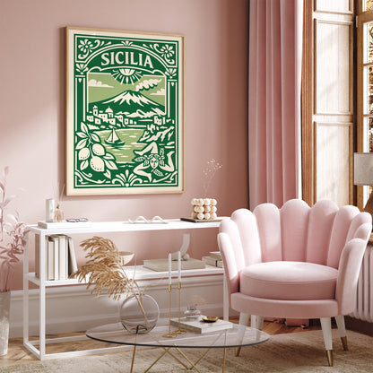 Sicilia Italy Poster - Green Italian Landscape Wall Art
