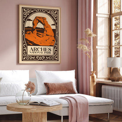 Arches National Park Poster - Brown & Orange Travel USA Art Print