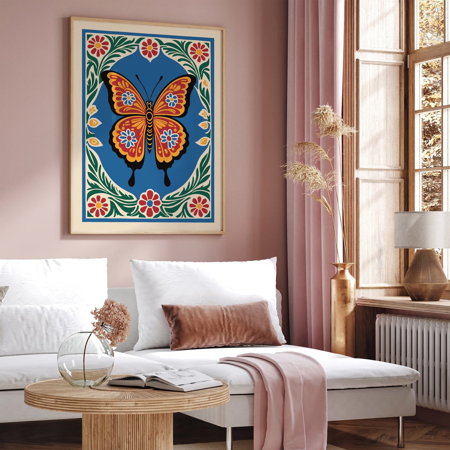 Retro Folk Butterfly Wall Art Print