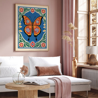 Retro Folk Butterfly Wall Art Print
