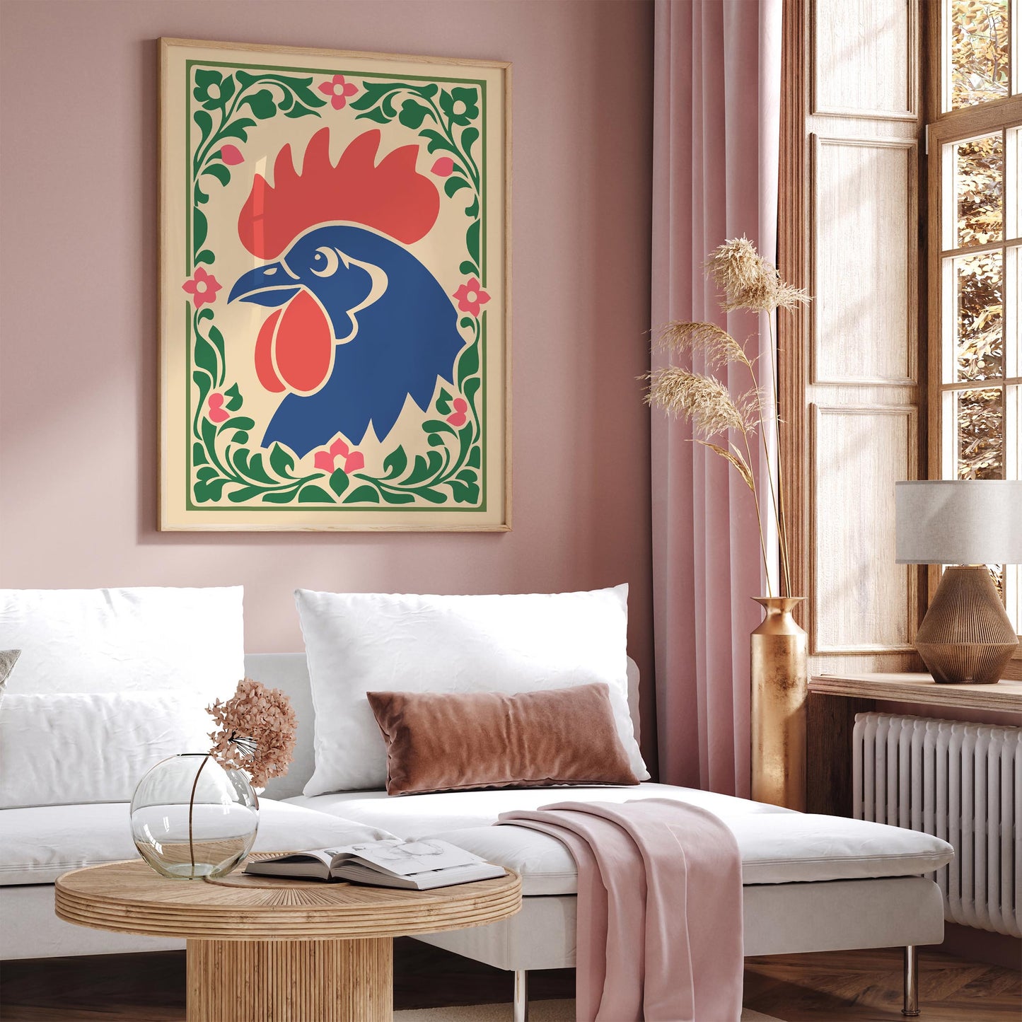 Rooster Folk Wall Art Print