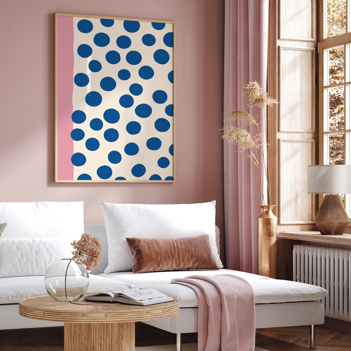 Mid-Century Geometric Art Blue Dots Poster