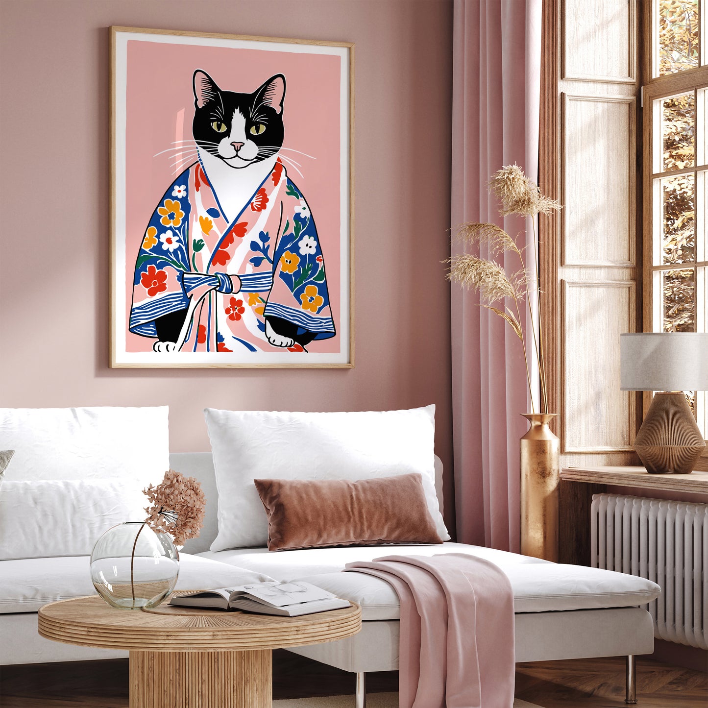 Cat in Floral Kimono Wall Art