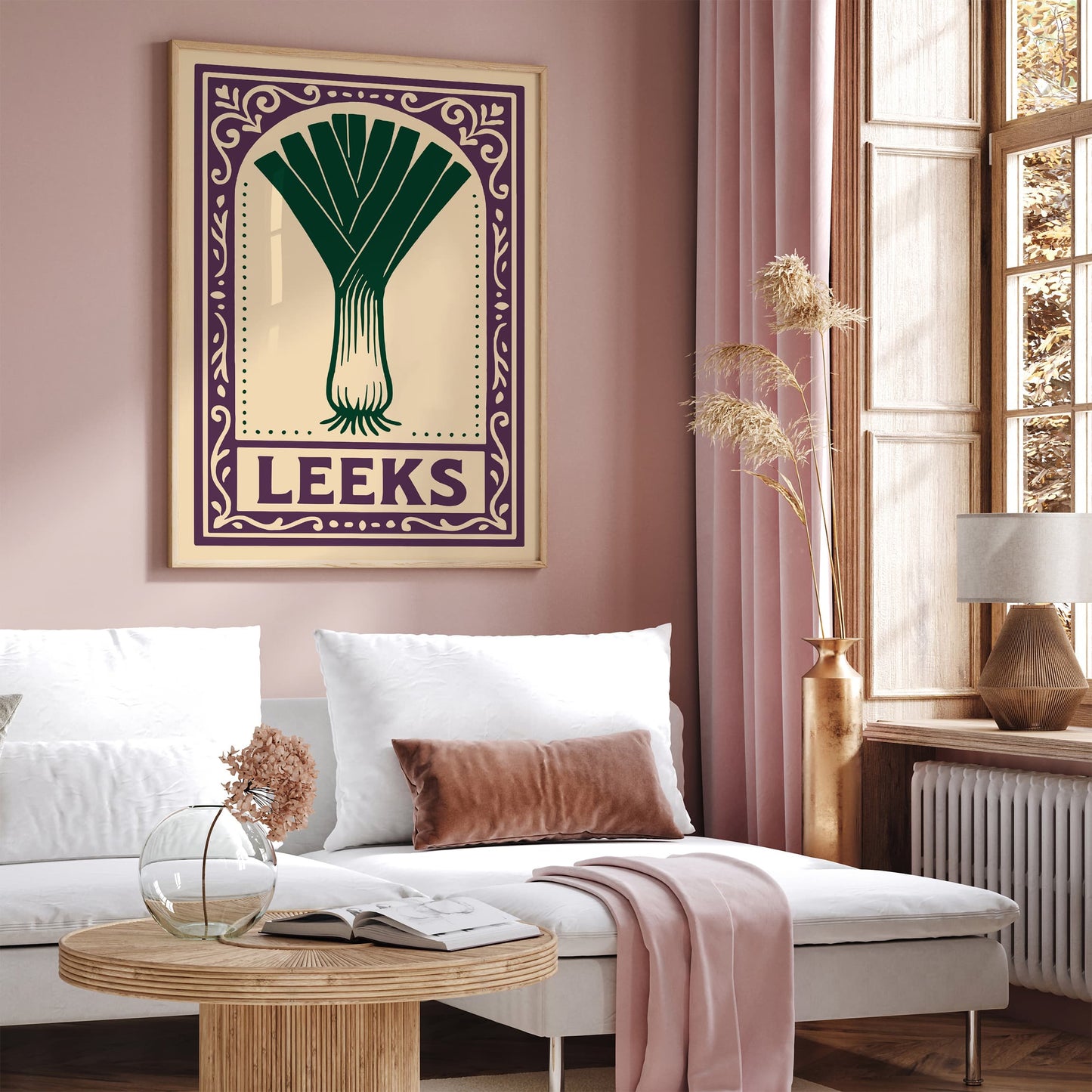 Leeks Veggie Art Print  - Purple Rococo Wall Art Print