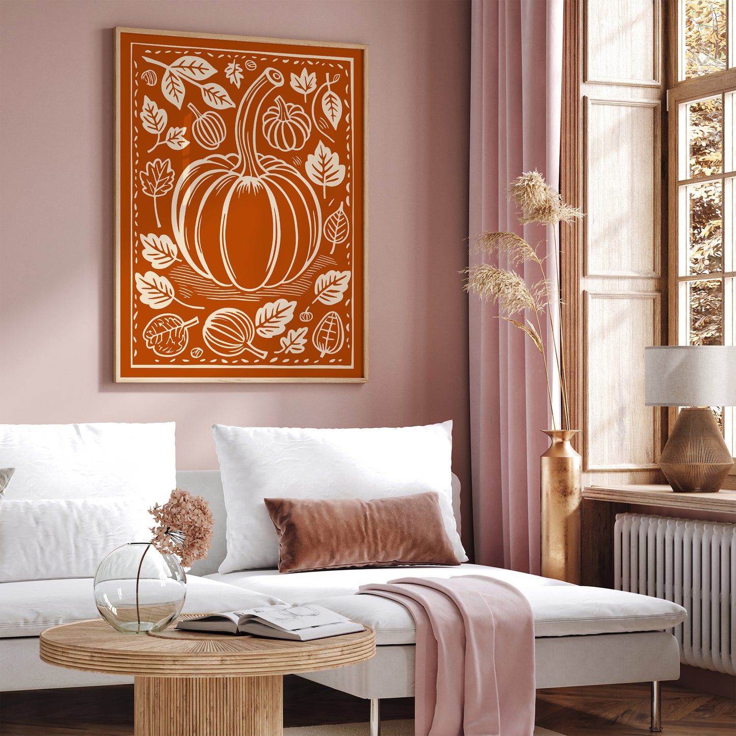 Burnt Orange Pumpkin Linocut Poster