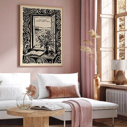 Amalfi Coast Black Ink Poster