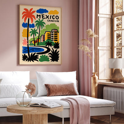 Mexico Cancun Travel Poster - Colorful Mexican Home Decor
