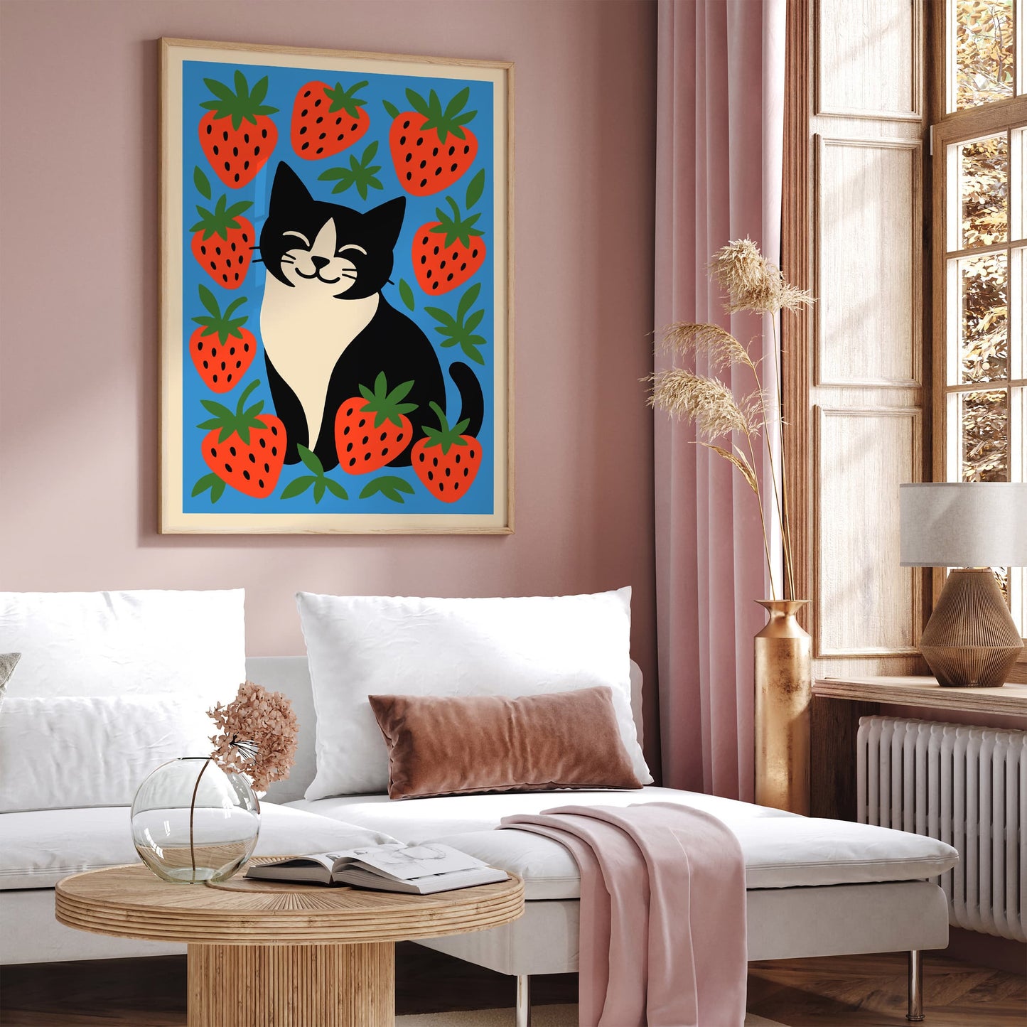 Cat in Strawberries Poster