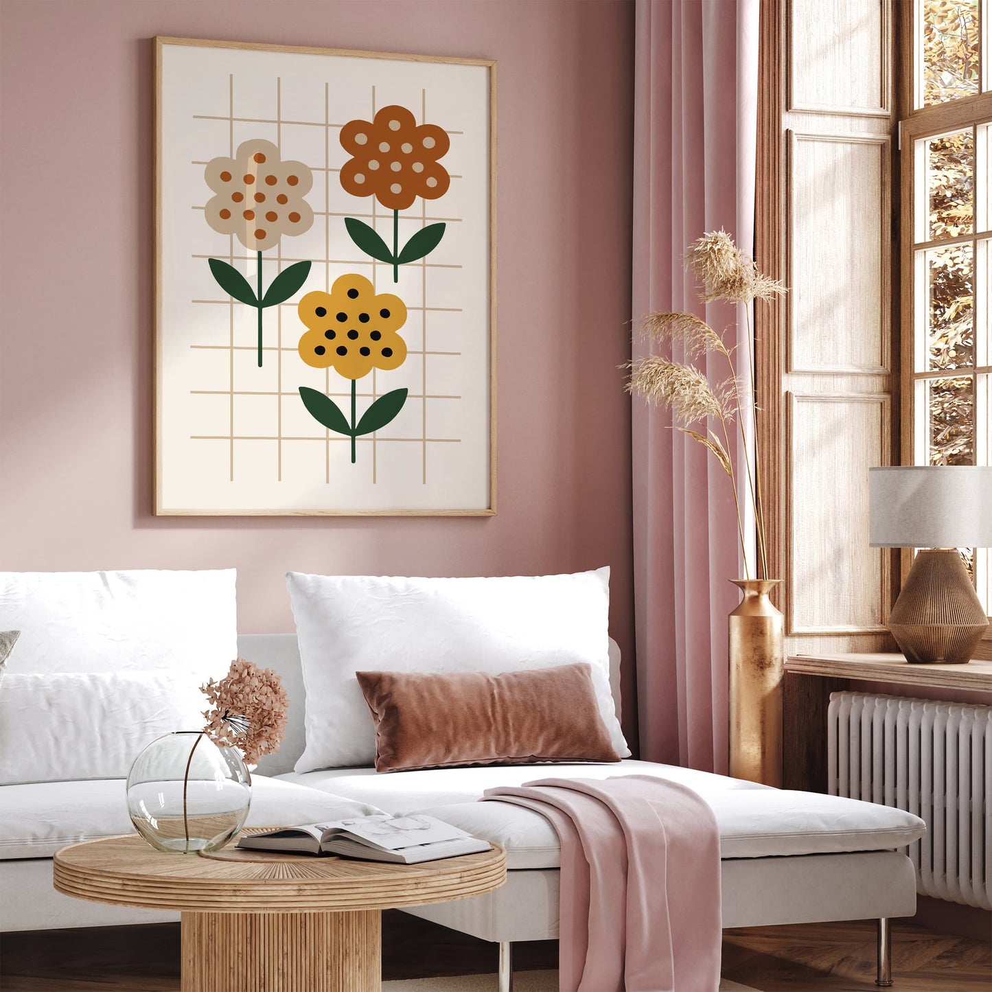 Retro Flowers Poster - 70s Minimalist Wall Art