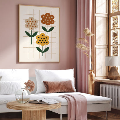 Retro Flowers Poster - 70s Minimalist Wall Art