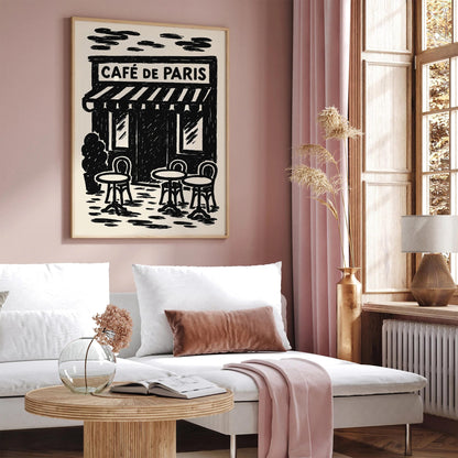 Café de Paris Wall Art – Black Ink Vintage Paris Poster