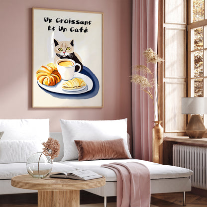 Cute French Cat & Coffee Poster