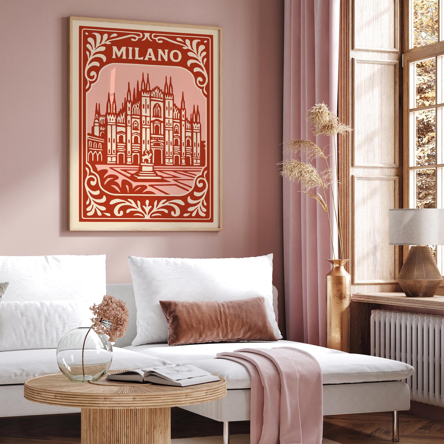 Milano Italy Poster - Red Cityscape Wall Art Print 2026