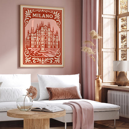 Milano Italy Poster - Red Cityscape Wall Art Print 2026
